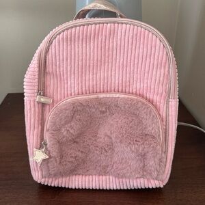 Claire's Pink Corduroy and Faux Fur Kids Backpack